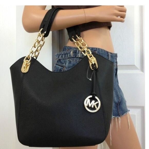 MICHAEL Michael Kors Lilly Tote Black Leather Shoulder Bag - Picture 1 of 15